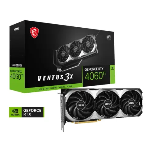 MSI GeForce RTX 4060 Ti VENTUS 3X 16G OC GDDR6 128Bit DX12 Ultimate DLSS 3 Gaming (Oyuncu) Ekran Kartı