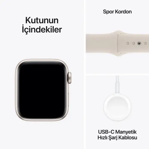 Apple Watch SE GPS 40mm Yıldız Işığı Alüminyum Kasa ve Yıldız Işığı Spor Kordon - S/M - MR9U3TU/A