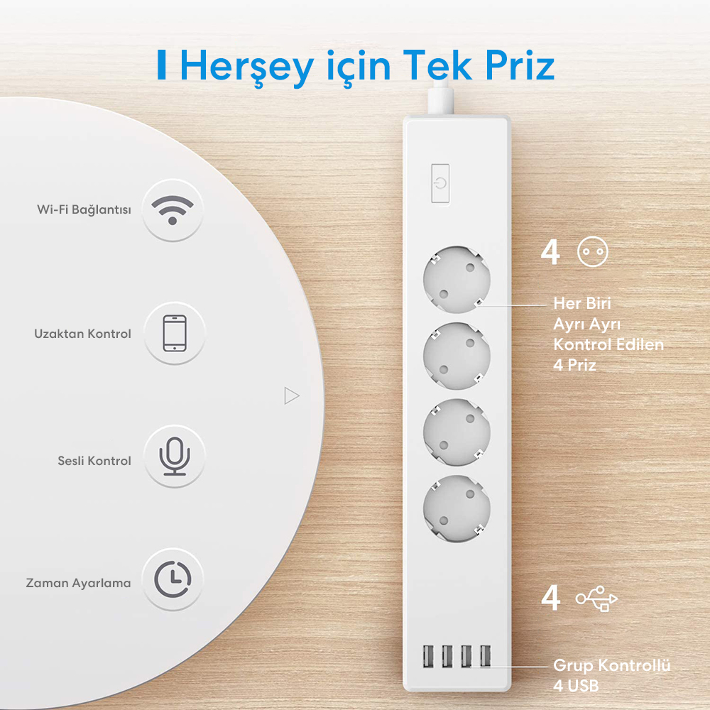 Meross Akıllı Çoklu USB`li Priz MSS425F
