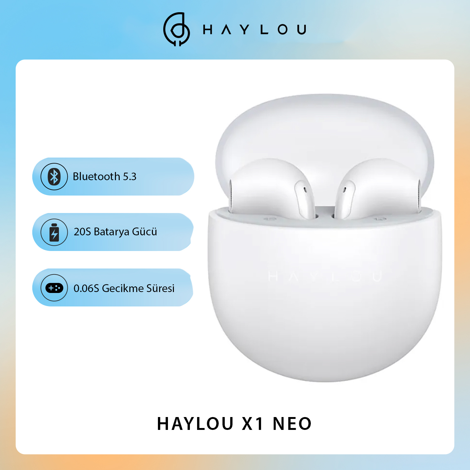 Haylou X1 Neo Beyaz TWS Bluetooth 5.3 20S Pil Ömrü Kablosuz Kulaklık (Haylou Türkiye Garantili)