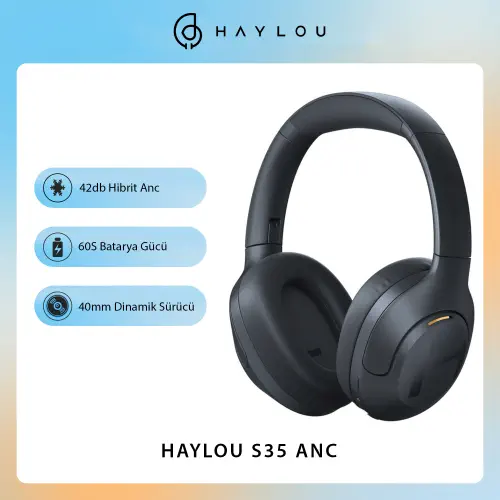 Haylou S35 ANC Koyu Lacivert Kulaküstü 5.2 60 Saat Pil Ömrü Kablosuz Kulaklık (Haylou Türkiye Garantili) 