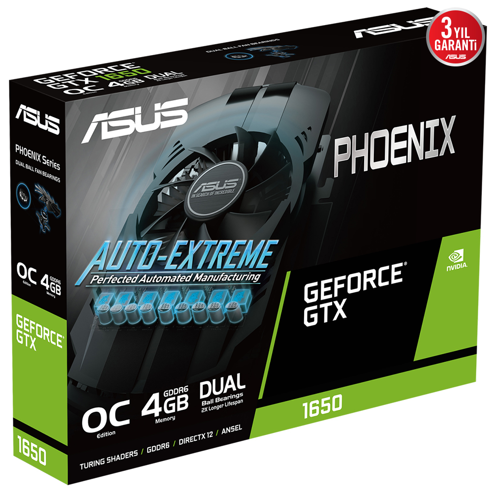 ASUS Phoenix GeForce GTX 1650 EVO OC PH-GTX1650-O4GD6-P EVO 4GB GDDR6 128Bit DX12 Gaming (Oyuncu) Ekran Kartı