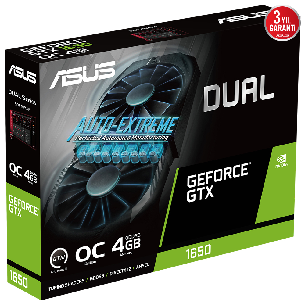 ASUS Dual GeForce GTX 1650 OC V2 DUAL-GTX1650-O4GD6-P-V2 4GB GDDR6 128Bit DX12 Gaming (Oyuncu) Ekran Kartı