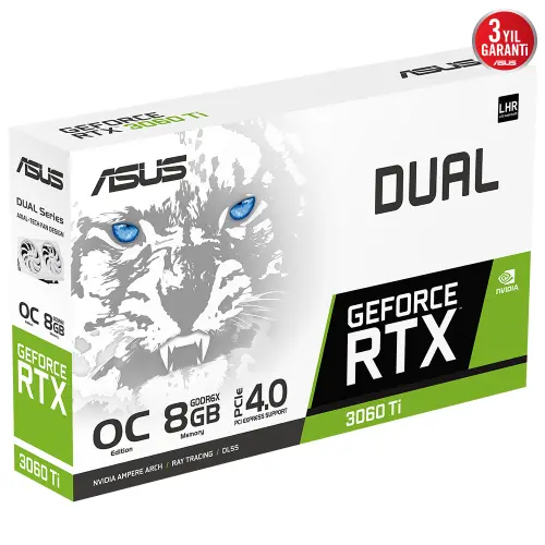 ASUS Dual GeForce RTX 3060 Ti OC White DUAL-RTX3060TI-O8GD6X-WHITE 8GB GDDR6X 256Bit DX12 Gaming (Oyuncu) Ekran Kartı
