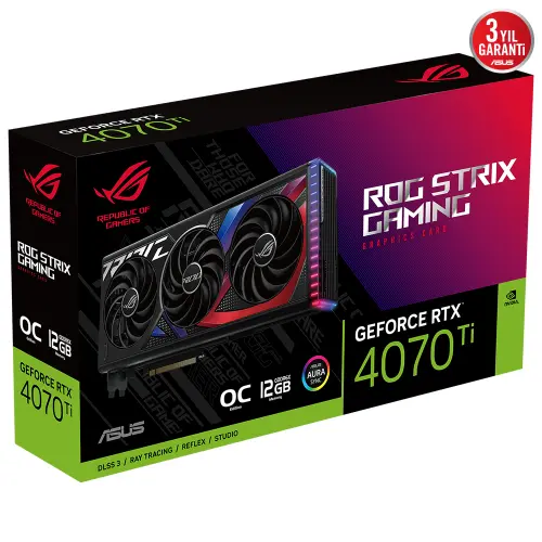 ASUS ROG Strix GeForce RTX 4070 Ti OC ROG-STRIX-RTX4070TI-O12G-GAMING 12GB GDDR6X 192Bit DX12 DLSS 3 Gaming (Oyuncu) Ekran Kartı