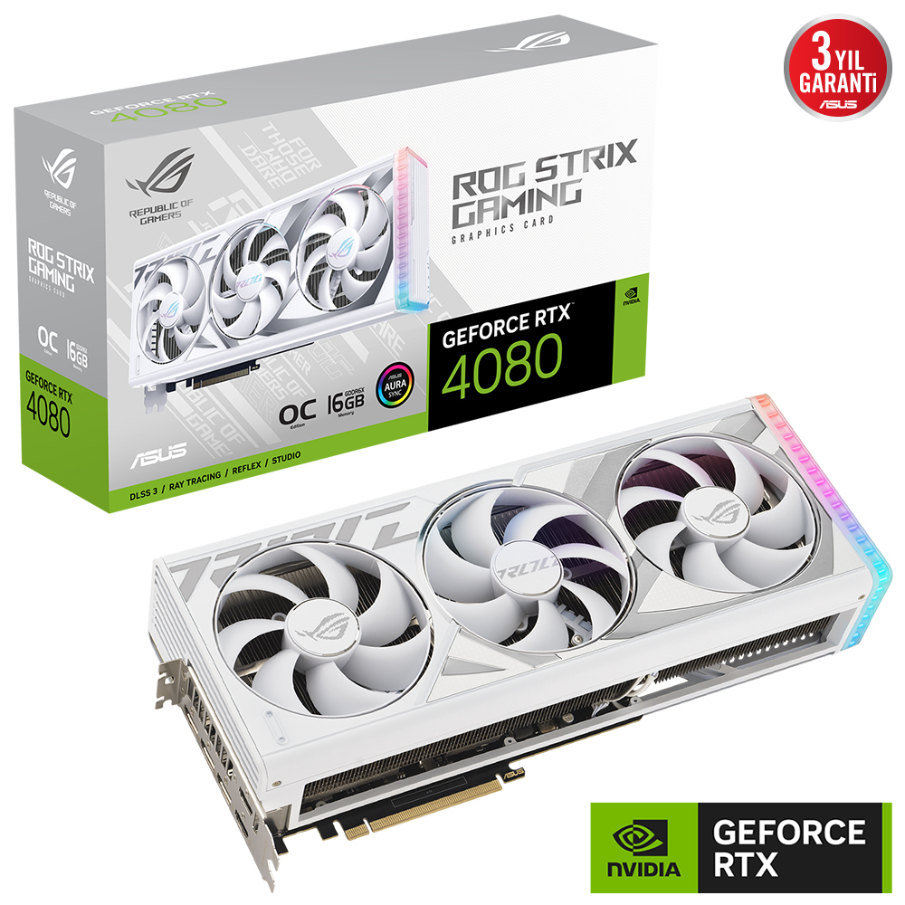 ASUS ROG Strix GeForce RTX 4080 White OC ROG-STRIX-RTX4080-O16G-WHITE 16GB GDDR6X 256Bit DX12 DLSS 3 Gaming (Oyuncu) Ekran Kartı