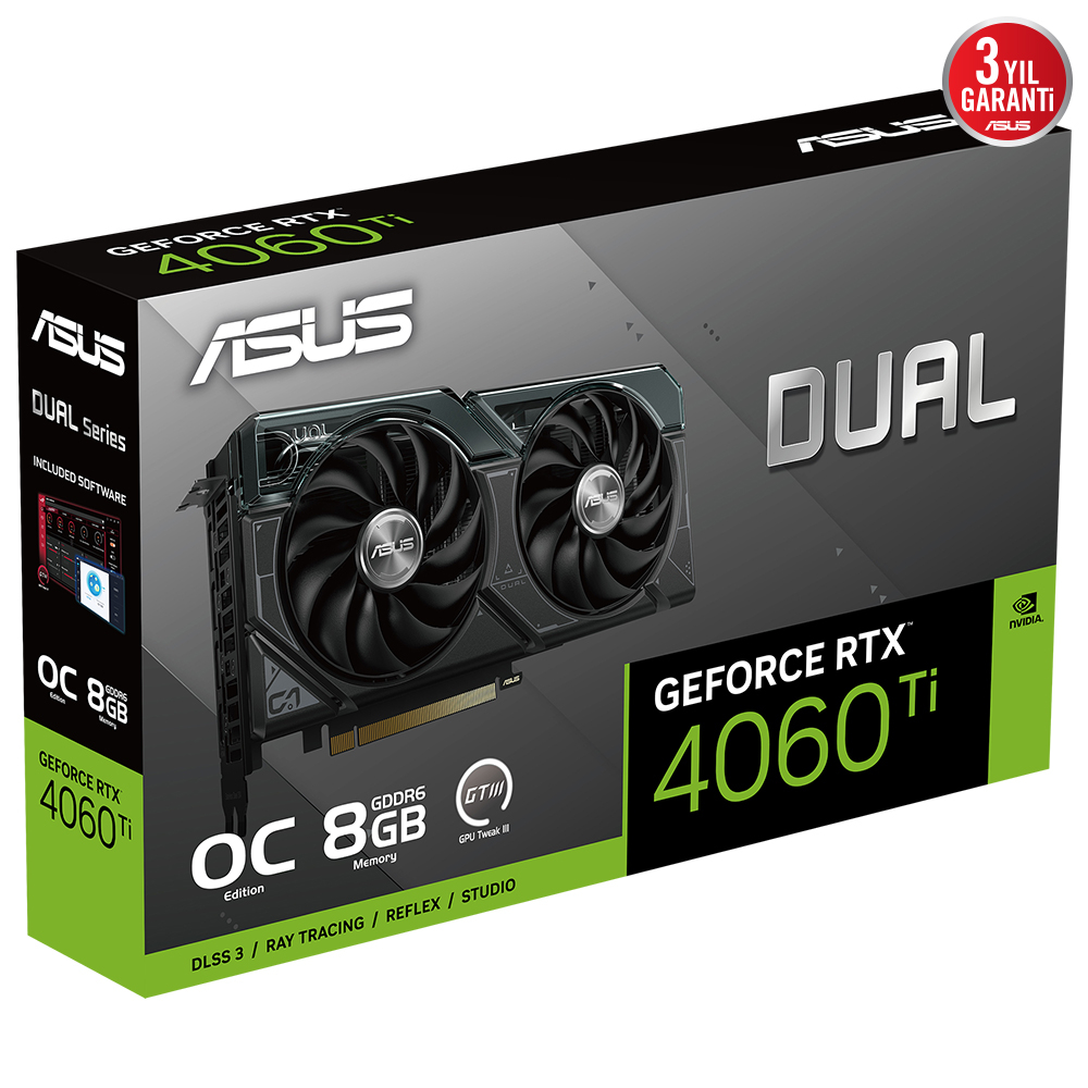 ASUS Dual GeForce RTX 4060 TI OC DUAL-RTX4060TI-O8G 8GB GDDR6 128Bit DX12 DLSS 3 Gaming (Oyuncu) Ekran Kartı
