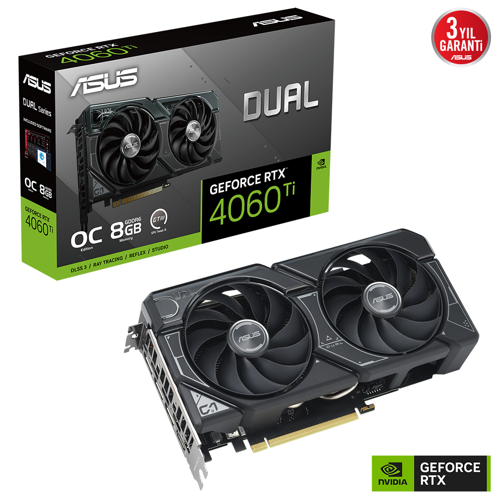 ASUS Dual GeForce RTX 4060 TI OC DUAL-RTX4060TI-O8G 8GB GDDR6 128Bit DX12 DLSS 3 Gaming (Oyuncu) Ekran Kartı