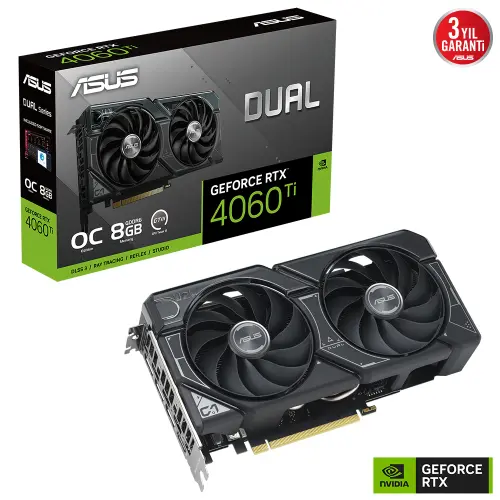 ASUS Dual GeForce RTX 4060 TI OC DUAL-RTX4060TI-O8G 8GB GDDR6 128Bit DX12 DLSS 3 Gaming (Oyuncu) Ekran Kartı