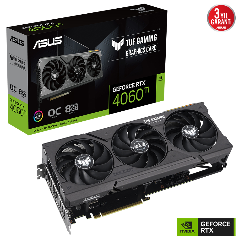 ASUS TUF Gaming GeForce RTX 4060 TI OC TUF-RTX4060TI-O8G-GAMING 8GB GDDR6 128Bit DX12 DLSS 3 Gaming (Oyuncu) Ekran Kartı