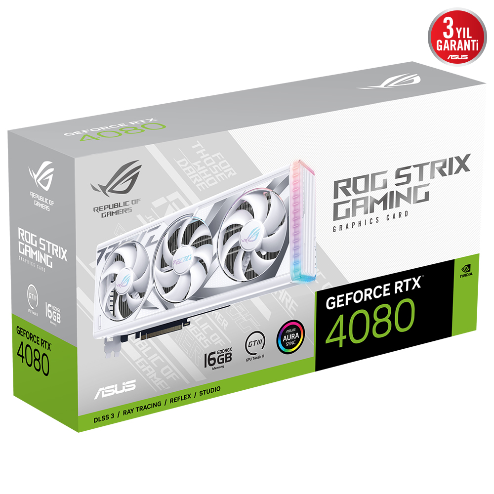 ASUS ROG Strix GeForce RTX 4080 White ROG-STRIX-RTX4080-16G-WHITE 16GB GDDR6X 256Bit DX12 DLSS 3 Gaming (Oyuncu) Ekran Kartı