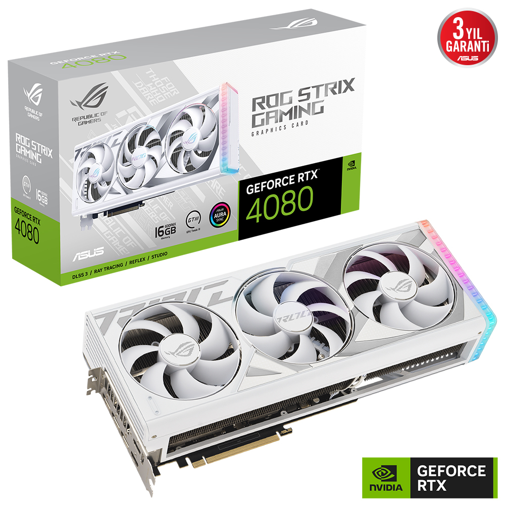 ASUS ROG Strix GeForce RTX 4080 White ROG-STRIX-RTX4080-16G-WHITE 16GB GDDR6X 256Bit DX12 DLSS 3 Gaming (Oyuncu) Ekran Kartı