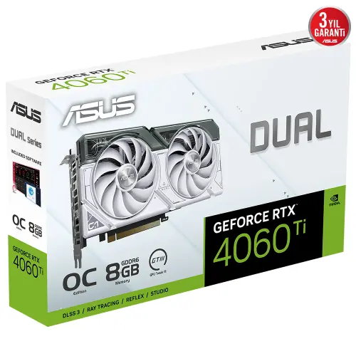 Asus Dual GeForce RTX 4060 TI WHITE DUAL-RTX4060TI-8G-WHITE 8GB GDDR6 128Bit DX12 DLSS 3 Gaming (Oyuncu) Ekran Kartı