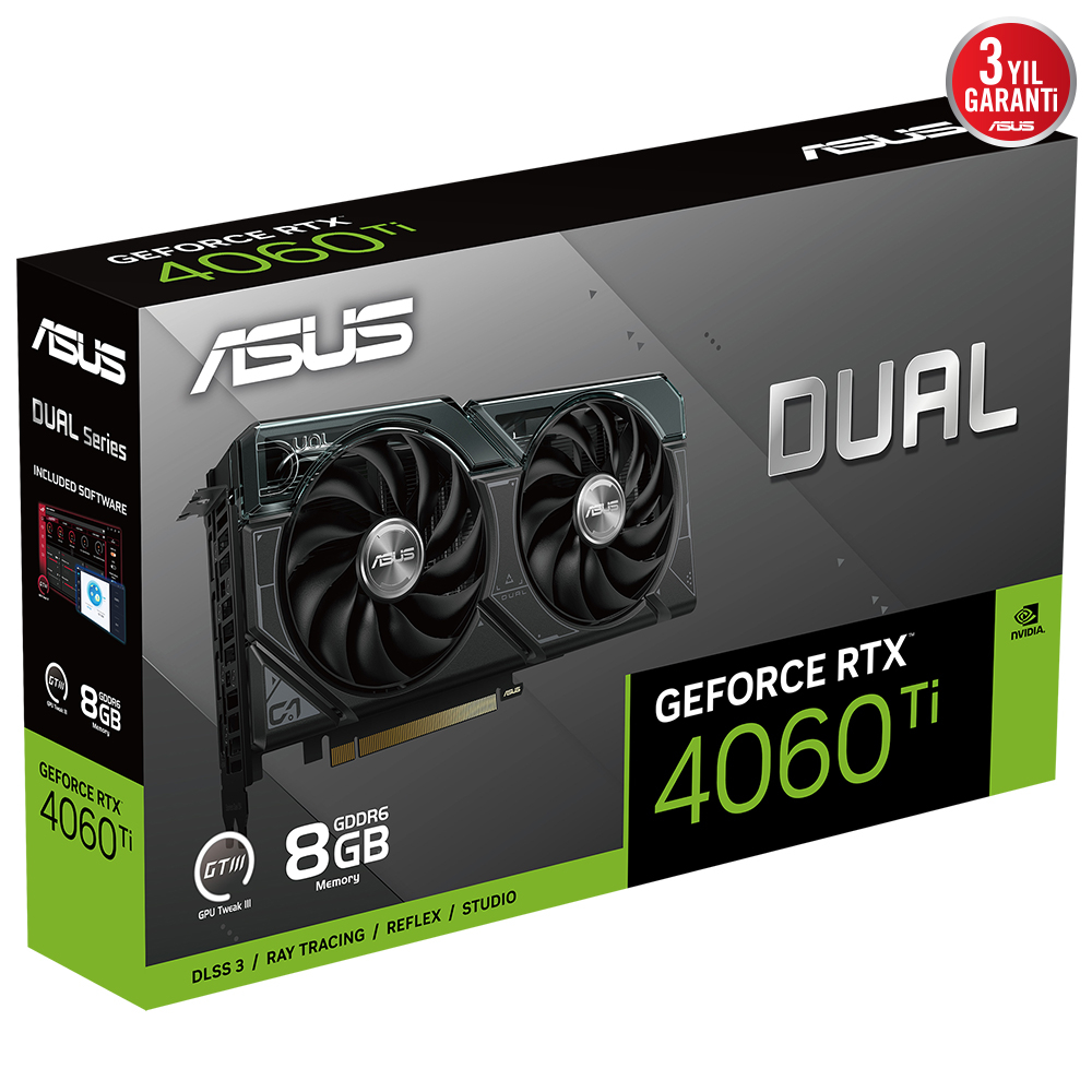 Asus Dual GeForce RTX 4060 TI DUAL-RTX4060TI-8G 8GB GDDR6 128Bit DX12 DLSS 3 Gaming (Oyuncu) Ekran Kartı