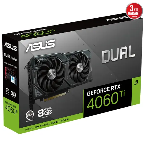 Asus Dual GeForce RTX 4060 TI DUAL-RTX4060TI-8G 8GB GDDR6 128Bit DX12 DLSS 3 Gaming (Oyuncu) Ekran Kartı