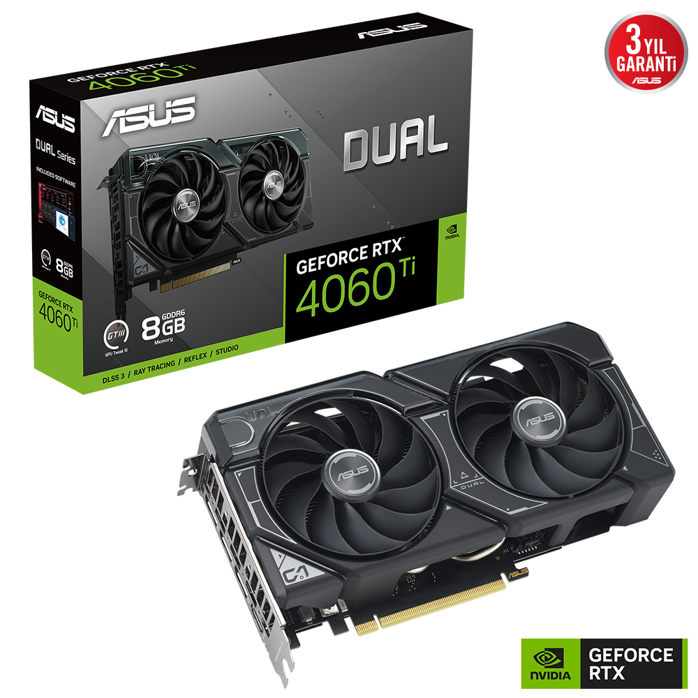 Asus Dual GeForce RTX 4060 TI DUAL-RTX4060TI-8G 8GB GDDR6 128Bit DX12 DLSS 3 Gaming (Oyuncu) Ekran Kartı