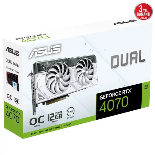 ASUS Dual GeForce RTX 4070 OC DUAL-RTX4070-O12G-WHITE GDDR6X 192Bit DX12 DLSS 3 Gaming (Oyuncu) Ekran Kartı