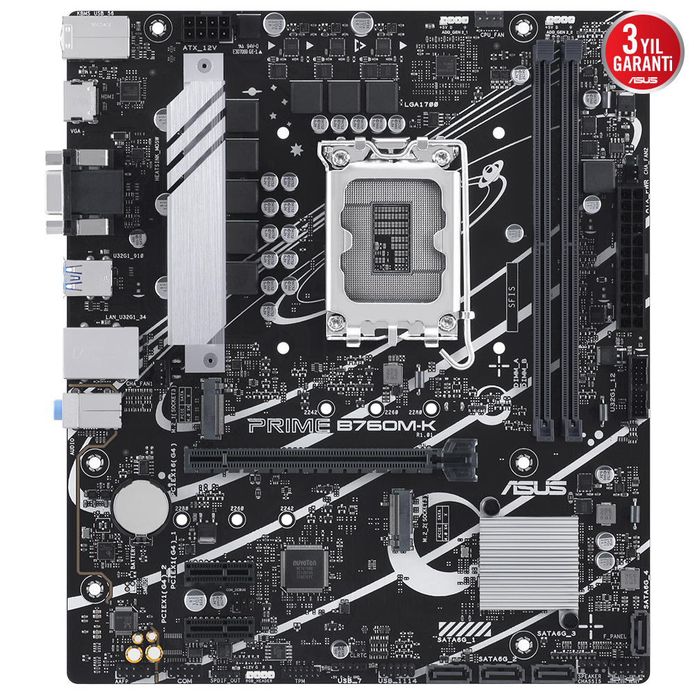 ASUS Prime B760M-K D5 Intel B760 Soket 1700 DDR5 8000(OC)MHz mATX Gaming (Oyuncu) Anakart
