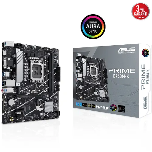 Asus Prime B760M-K D5 Intel B760 Soket 1700 DDR5 8000(OC)MHz mATX Gaming (Oyuncu) Anakart