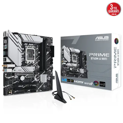 Asus Prime B760M-A WIFI D5 Intel B760 Soket 1700 DDR5 7200(OC)MHz mATX Gaming (Oyuncu) Anakart