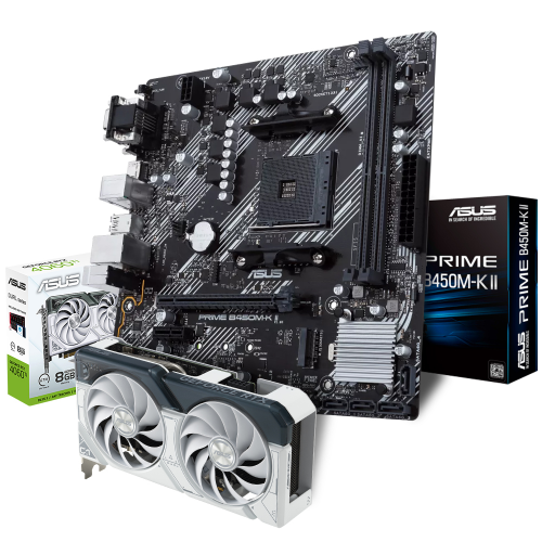 ASUS Dual RTX GeForce 4060 TI White OC Ekran Kartı + Asus Prime B450M-K II AMD mATX Anakart Bundle