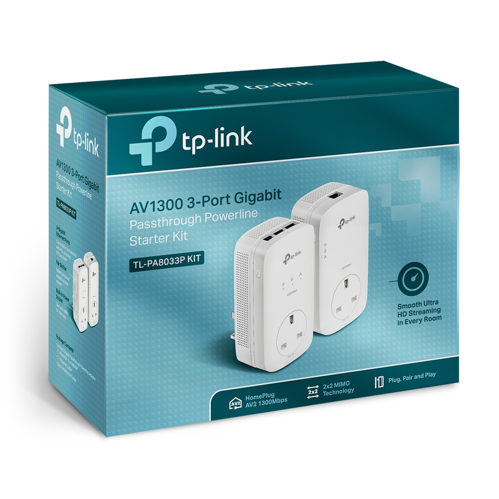TP-Link TL-PA8033P Kit AV1300 3 Portlu Gigabit Passthrough Powerline Başlangıç Kiti