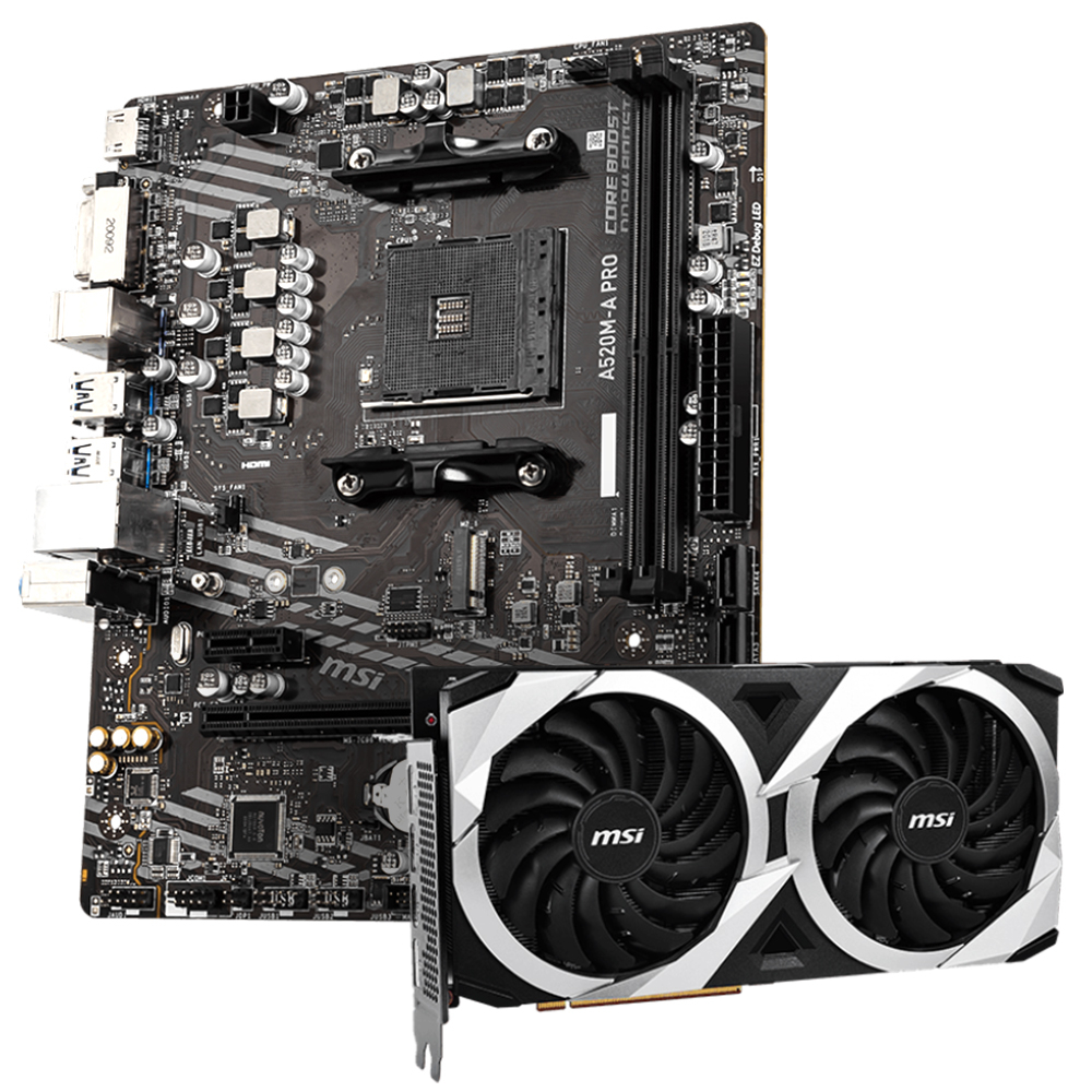 MSI Radeon RX 6750 XT MECH 2X 12G OC GDDR6 192Bit DX12 Ekran Kartı + MSI A520M-A PRO AMD A520 Soket AM4 DDR4 4600(OC)MHz mATX Anakart Bundle