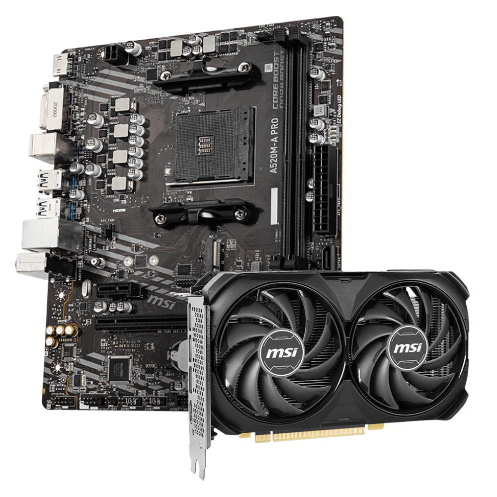 MSI GeForce RTX 4060 Ti VENTUS 2X BLACK 8G OC Ekran Kartı + MSI A520M-A PRO AMD mATX Anakart Bundle