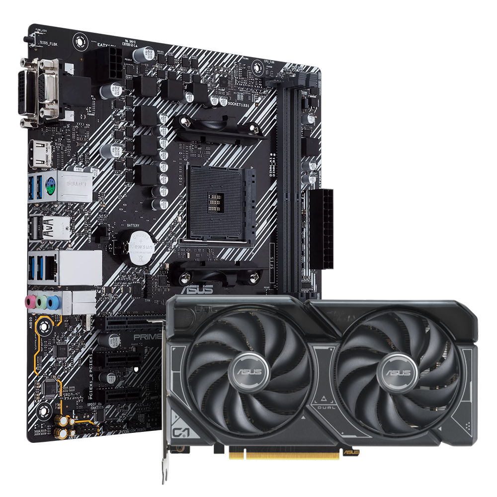 ASUS Dual RTX 4060 OC Ekran Kartı + Asus Prime B450M-K II AMD mATX Anakart Bundle