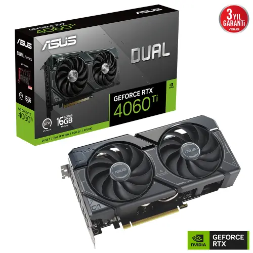 ASUS Dual GeForce RTX 4060 Ti DUAL-RTX4060TI-16G 16GB GDDR6 128Bit DX12 DLSS 3 Gaming (Oyuncu) Ekran Kartı