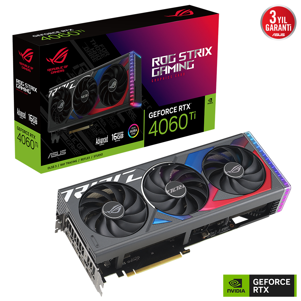 ASUS ROG Strix GeForce RTX 4060 Ti Advanced Edition 16 GB GDDR6 ROG-STRIX-RTX4060TI-A16G-GAMING 128Bit DX12 DLSS 3 Gaming (Oyuncu) Ekran Kartı