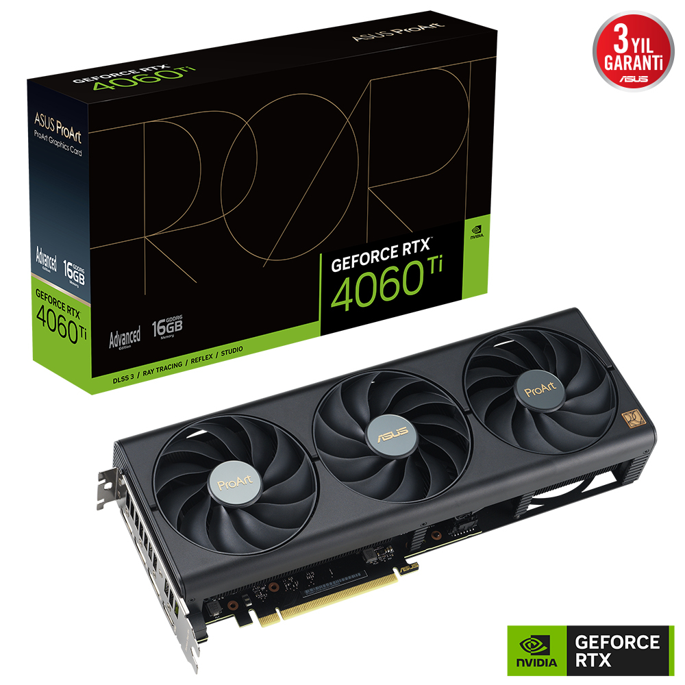 ASUS ProArt GeForce RTX 4060 Ti Advanced PROART-RTX4060TI-A16G 16 GB GDDR6 128Bit DX12 Gaming (Oyuncu) Ekran Kart