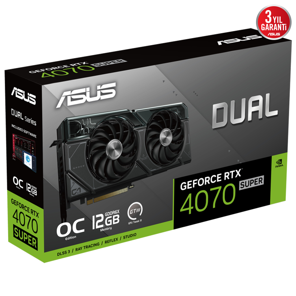 ASUS Dual GeForce RTX 4070 SUPER OC DUAL-RTX4070S-O12G GDDR6X 192Bit DX12 DLSS 3 Gaming (Oyuncu) Ekran Kartı