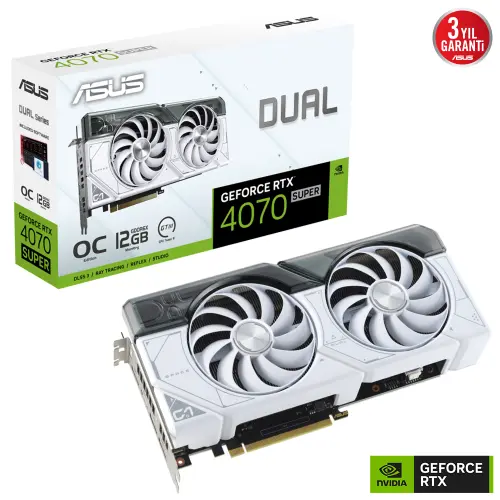ASUS Dual GeForce RTX 4070 SUPER WHITE OC DUAL-RTX4070S-O12G-WHITE GDDR6X 192Bit DX12 DLSS 3 Gaming (Oyuncu) Ekran Kartı