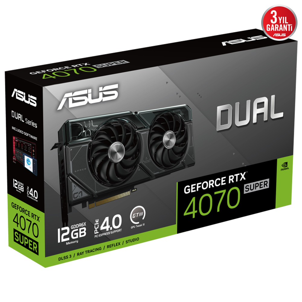 ASUS Dual GeForce RTX 4070 SUPER DUAL-RTX4070S-12G GDDR6X 192Bit DX12 DLSS 3 Gaming (Oyuncu) Ekran Kartı