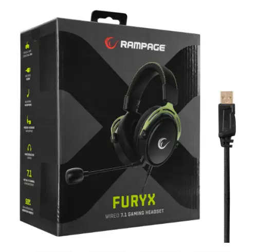 Rampage RM-F5 FURY-X Siyah/Yeşil USB 7.1 Gaming (Oyuncu) Mikrofonlu Kulaklık