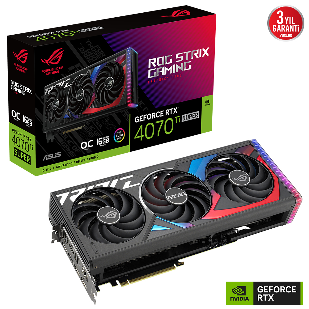 ASUS ROG Strix GeForce RTX 4070 Ti SUPER OC 16GB ROG-STRIX-RTX4070TIS-O16G-GAMING GDDR6X 256Bit DX12 DLSS 3 Gaming (Oyuncu) Ekran Kartı