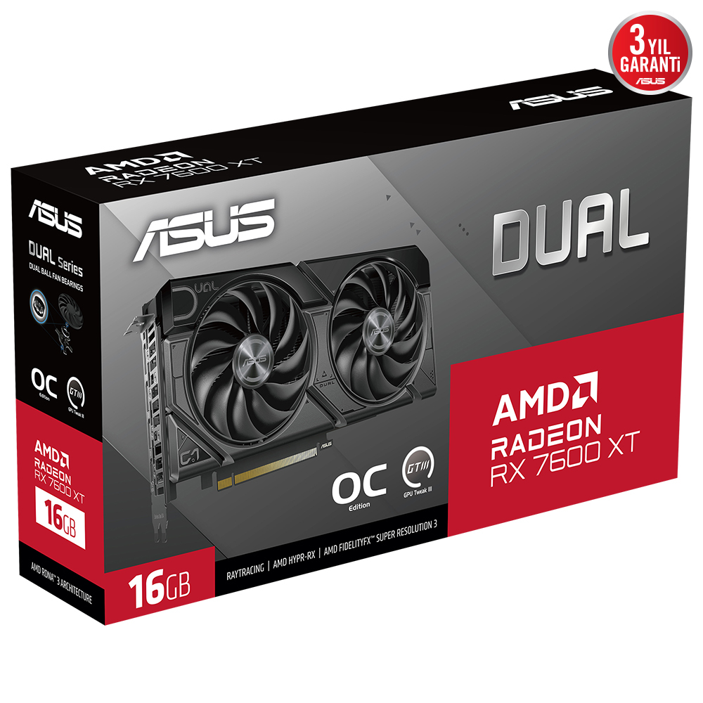 ASUS Dual Radeon RX 7600 XT OC 16GB DUAL-RX7600XT-O16G GDDR6 128Bit DX12 Gaming (Oyuncu) Ekran Kartı
