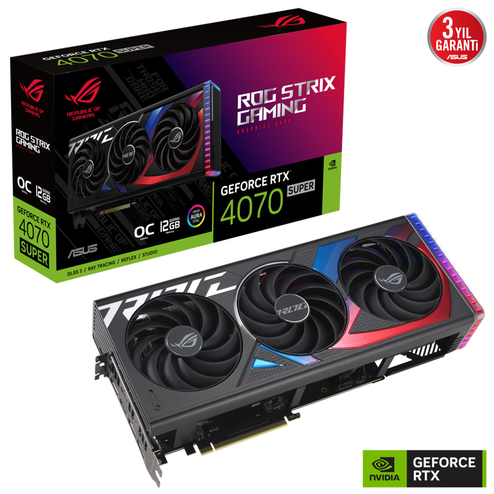 ASUS ROG Strix RTX 4070 SUPER ROG-STRIX-RTX4070S-O12G-GAMING GDDR6X 192Bit DX12 DLSS 3 Gaming (Oyuncu) Ekran Kartı