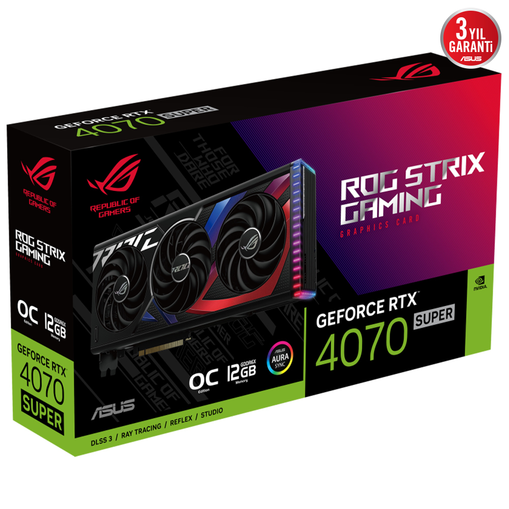 ASUS ROG Strix RTX 4070 SUPER ROG-STRIX-RTX4070S-O12G-GAMING GDDR6X 192Bit DX12 DLSS 3 Gaming (Oyuncu) Ekran Kartı
