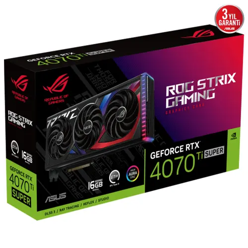 ASUS ROG Strix GeForce RTX 4070 Ti SUPER 16GB ROG-STRIX-RTX4070TIS-16G-GAMING GDDR6X 256Bit DX12 DLSS 3 Gaming (Oyuncu) Ekran Kartı