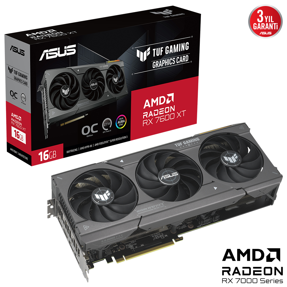 ASUS TUF Gaming Radeon RX 7600 XT OC TUF-RX7600XT-O16G-GAMING 16GB GDDR6 128Bit DX12 Gaming (Oyuncu) Ekran Kartı