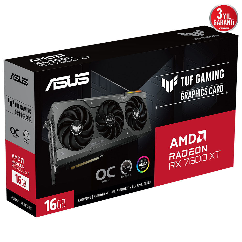 ASUS TUF Gaming Radeon RX 7600 XT OC TUF-RX7600XT-O16G-GAMING 16GB GDDR6 128Bit DX12 Gaming (Oyuncu) Ekran Kartı