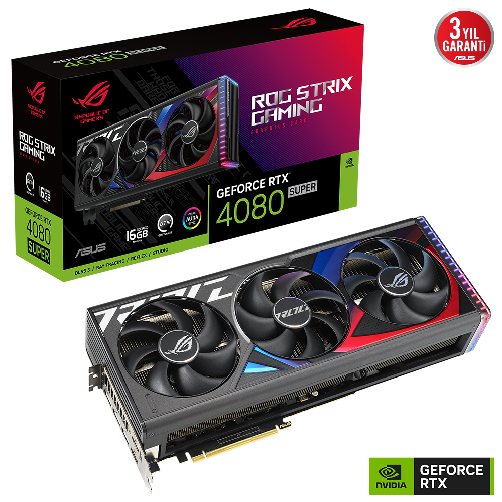 ASUS ROG Strıix RTX 4080 SUPER 16G ROG-STRIX-RTX4080S-16G-GAMING GDDR6X 256Bit DX12 DLSS 3 Gaming (Oyuncu) Ekran Kartı