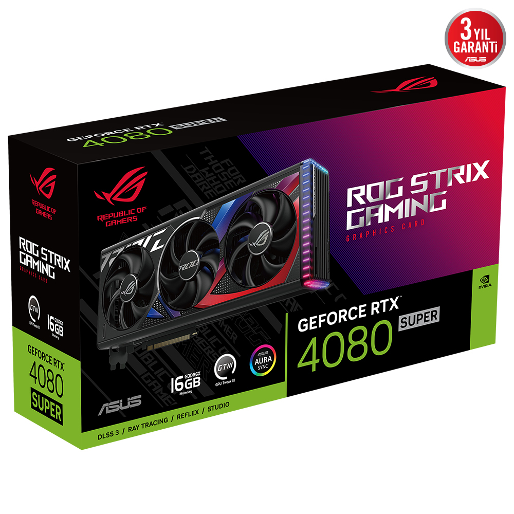 ASUS ROG Strıix RTX 4080 SUPER 16G ROG-STRIX-RTX4080S-16G-GAMING GDDR6X 256Bit DX12 DLSS 3 Gaming (Oyuncu) Ekran Kartı