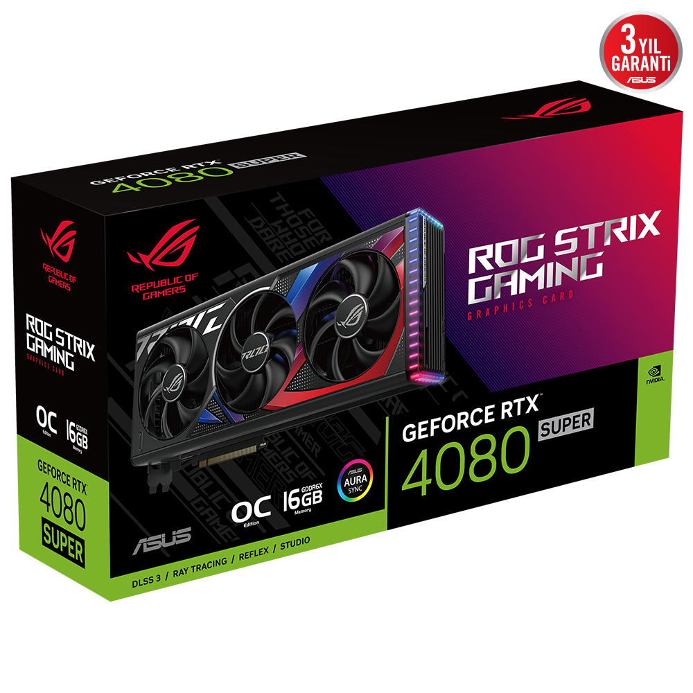 ASUS ROG Strix RTX 4080 SUPER 16G OC ROG-STRIX-RTX4080S-O16G-GAMING GDDR6X 256Bit DX12 DLSS 3 Gaming (Oyuncu) Ekran Kartı