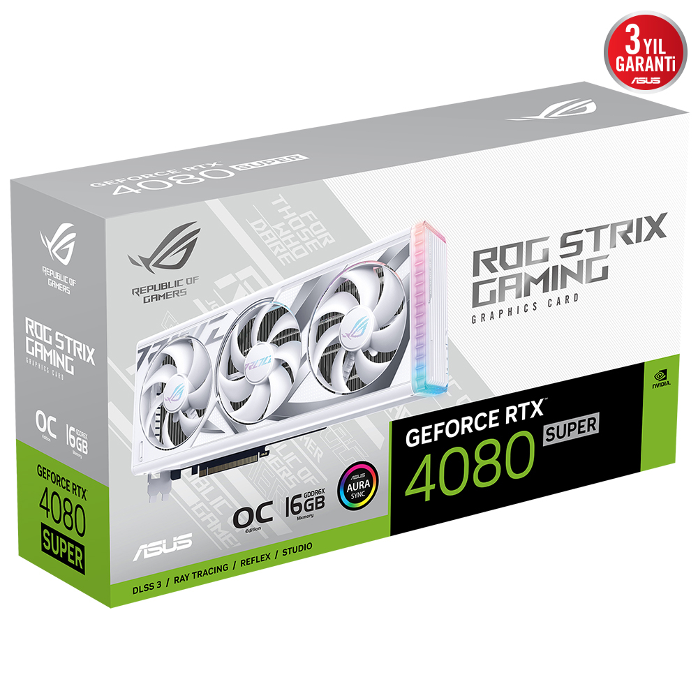 ASUS ROG Strıix RTX 4080 SUPER 16G OC WHITE ROG-STRIX-RTX4080S-O16G-WHITE GDDR6X 256Bit DX12 DLSS 3 Gaming (Oyuncu) Ekran Kartı
