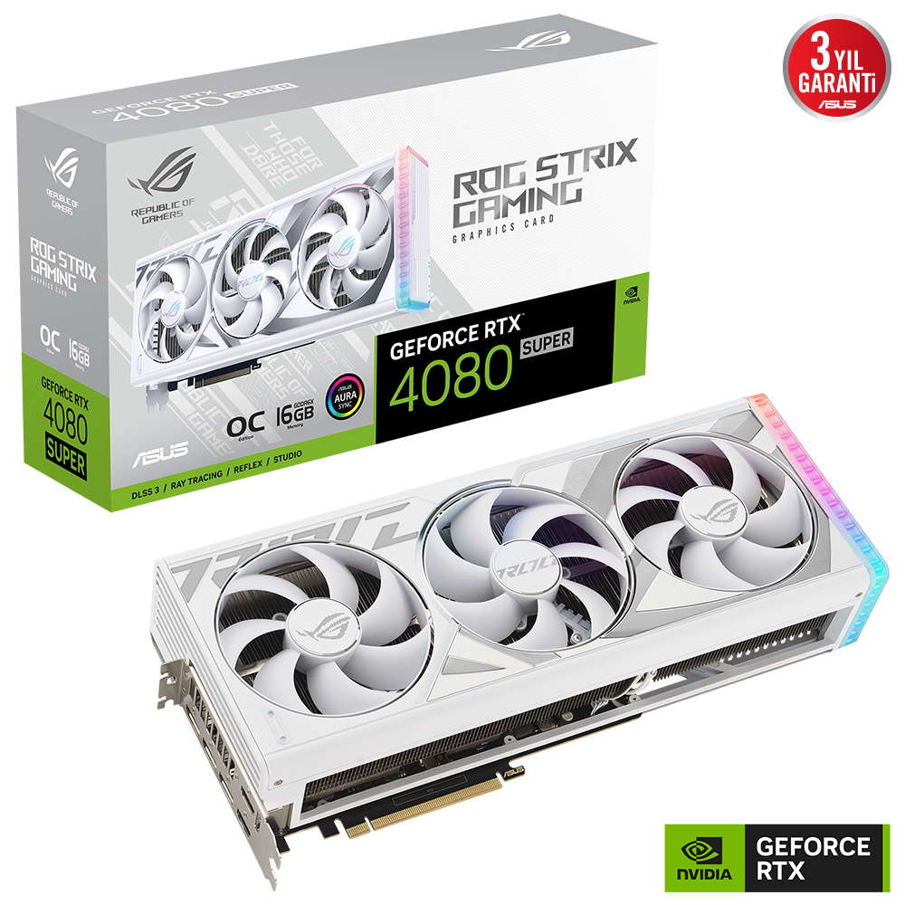 ASUS ROG Strıix RTX 4080 SUPER 16G OC WHITE ROG-STRIX-RTX4080S-O16G-WHITE GDDR6X 256Bit DX12 DLSS 3 Gaming (Oyuncu) Ekran Kartı