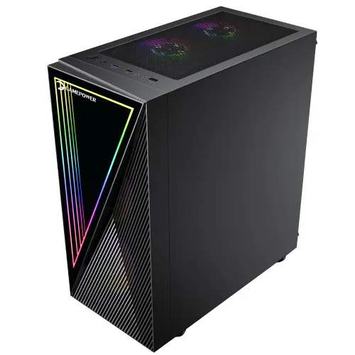 GamePower Ravadin ATX 3* ARGB Infinity Fan Temperli Cam 500W 80+ Bronze Dahili PSU Cam Gaming Siyah Kasa