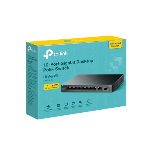 TP-Link  LS1210GP 10 Port 10/100/1000 Mbps Yönetilemez PoE Switch